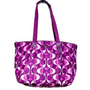 Coach Weekender Nylon Pink Purple Tote Bag Duffle